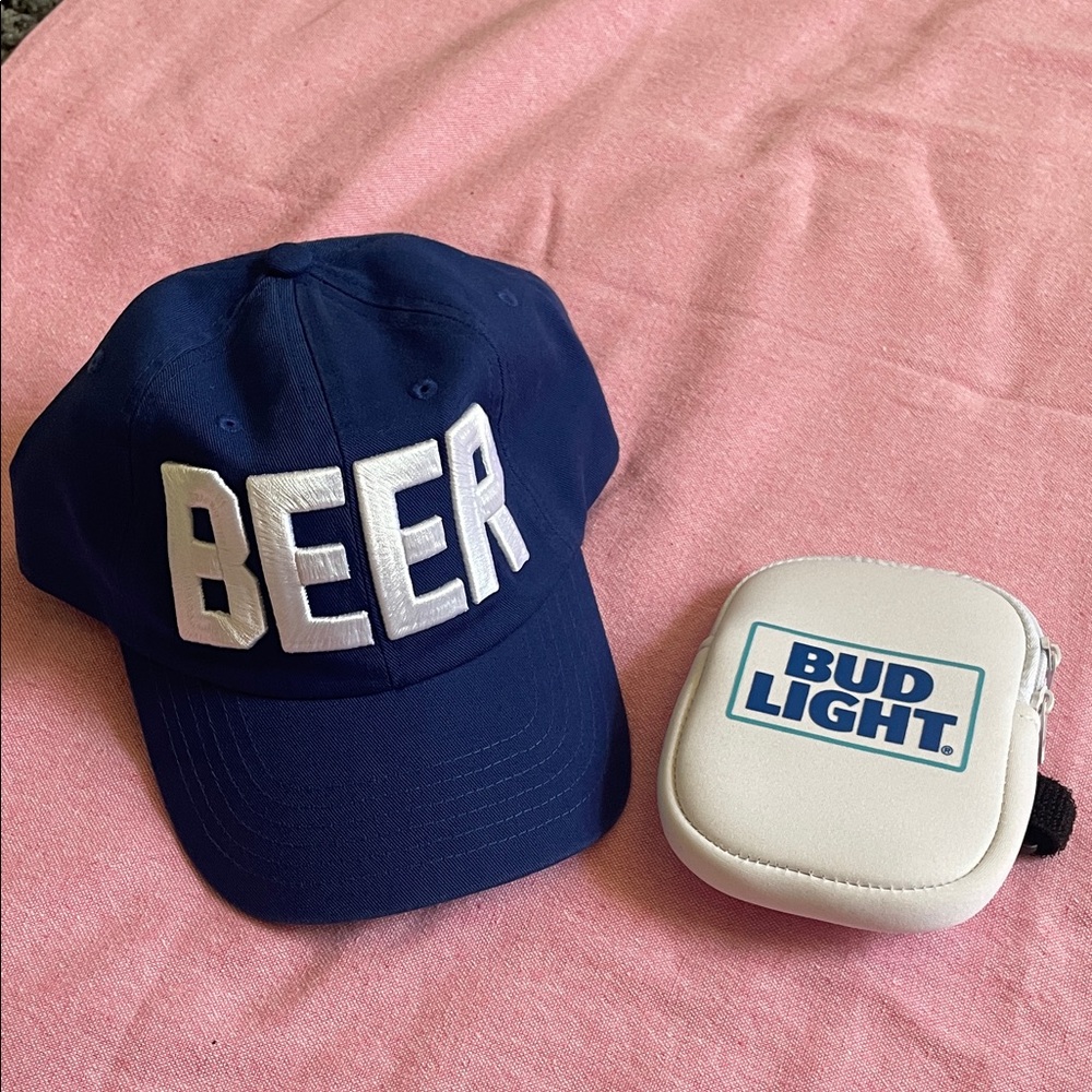 Bud Light Blue Beer Cap and Bud Light Case Pouch